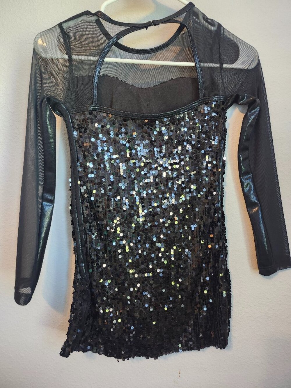 Weissman Black Sequin Mesh Long Sleeve Dance Costume MC Child Medium